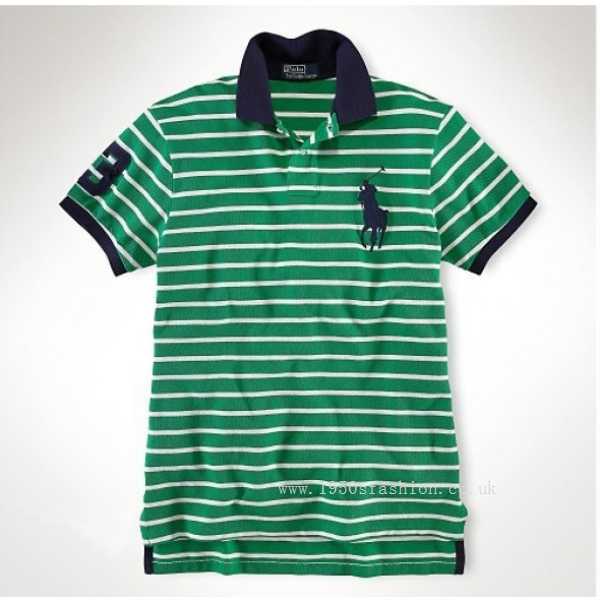 Ralph Lauren Big Pony Green White Stripe Polo(Send coupons ,Bright ,Discount,Long sleeved)